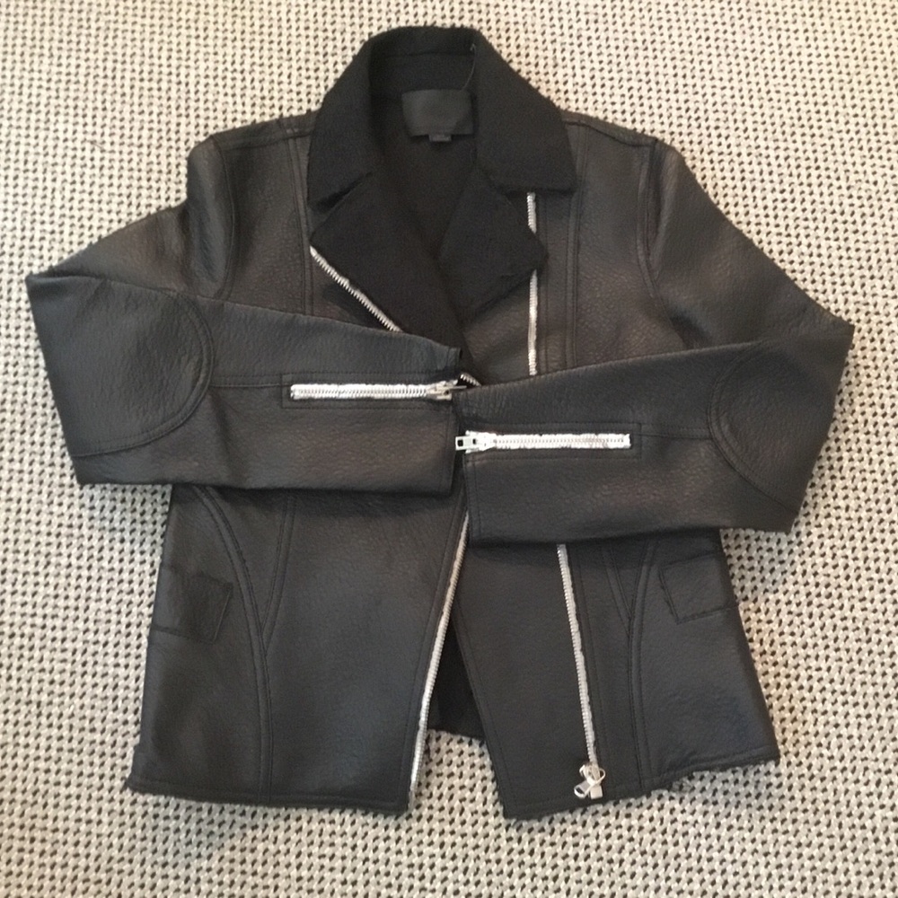 ALEXANDER WANG 100% Pebbled Lambskin Black Leather Jacket - NEW - SZ 4